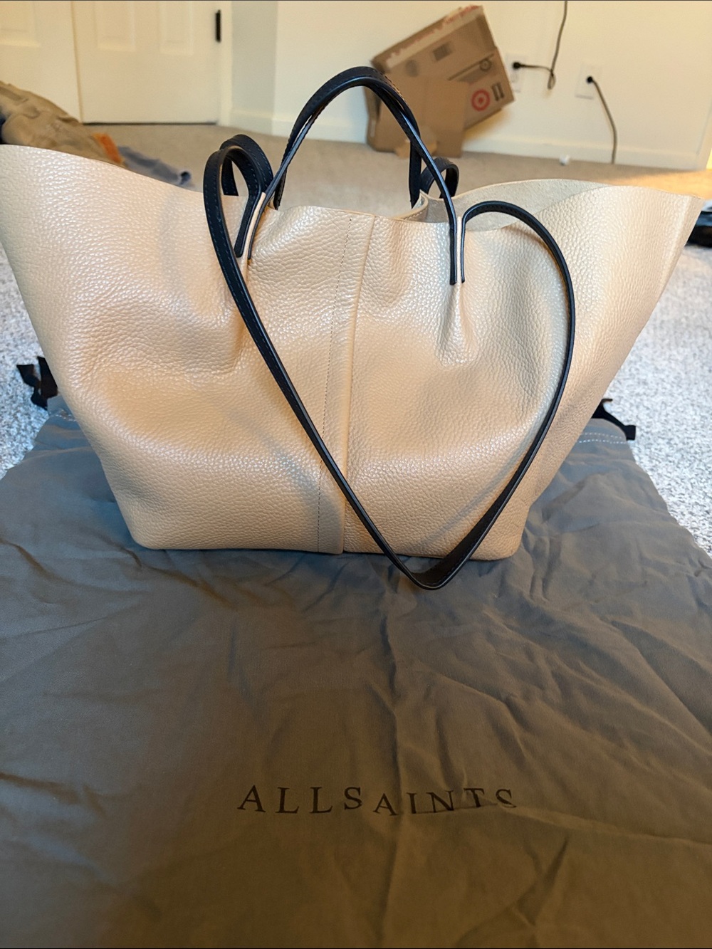 All Saints Tan Tote with Black Trim